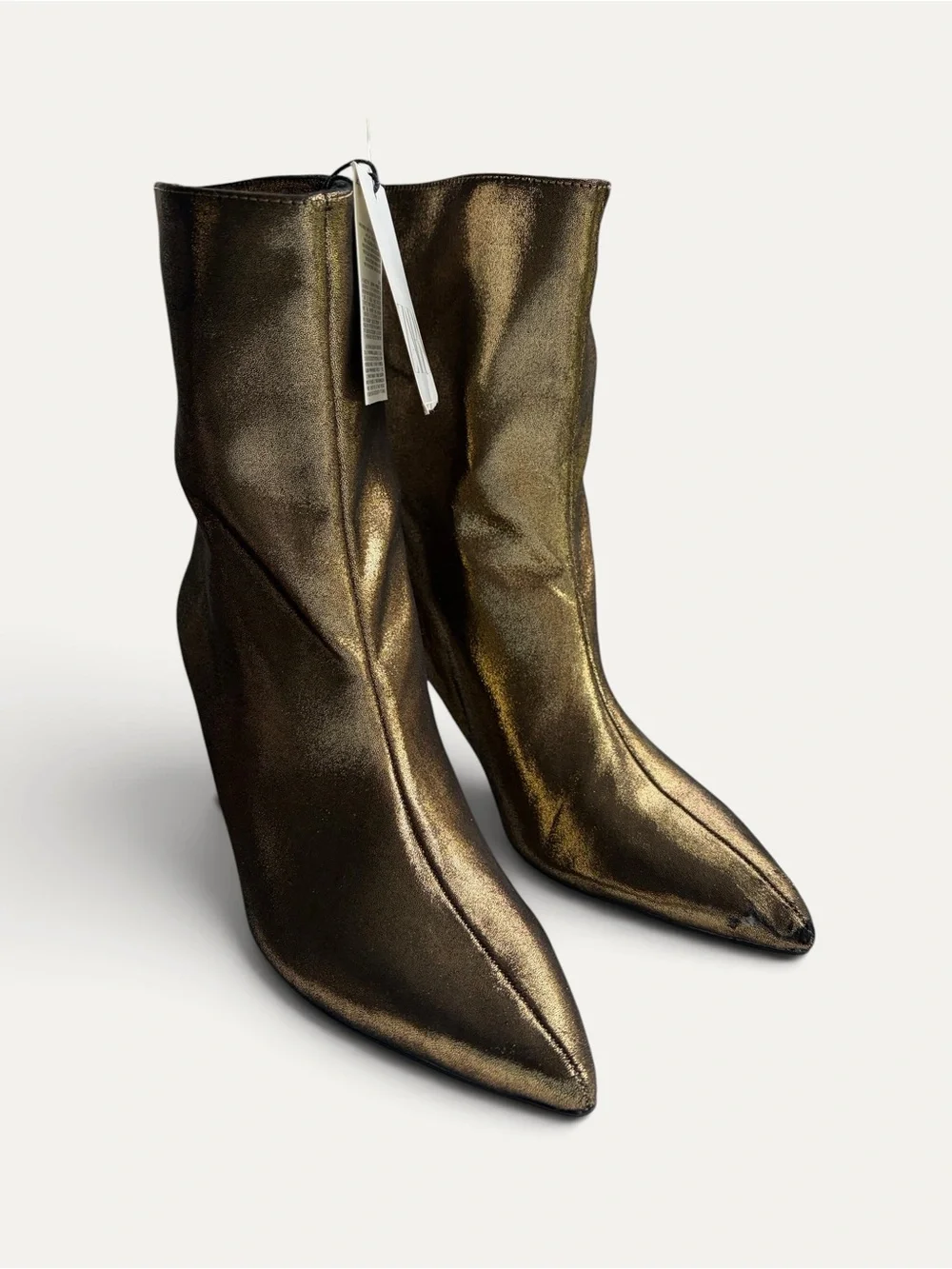 ZARA Metallic Bronze Pointed Ankle Boots Booties